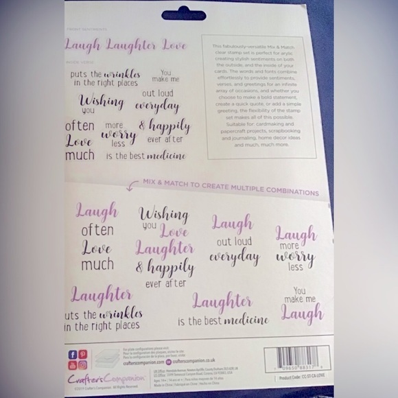 Crafter’s Companion set of 11 Mix & Match Clear Acrylic Stamps Love, Laughter - Picture 3 of 3